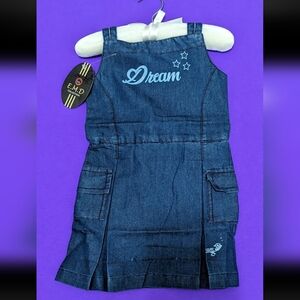 Cotton Jeans Dress Girls Toddler Pocket Belt 2T-4T Party Casual Outerwear Churh